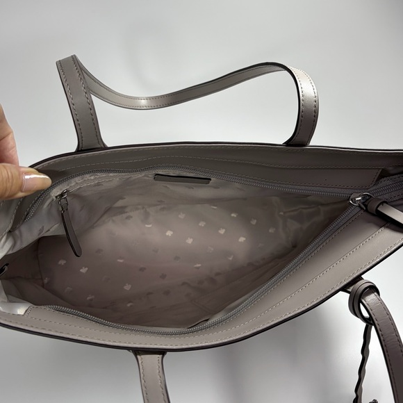 Kate Spade New York Large Leather Tote Bag Gray Pebbled Shoulder Purse 2/Flower - Picture 9 of 12